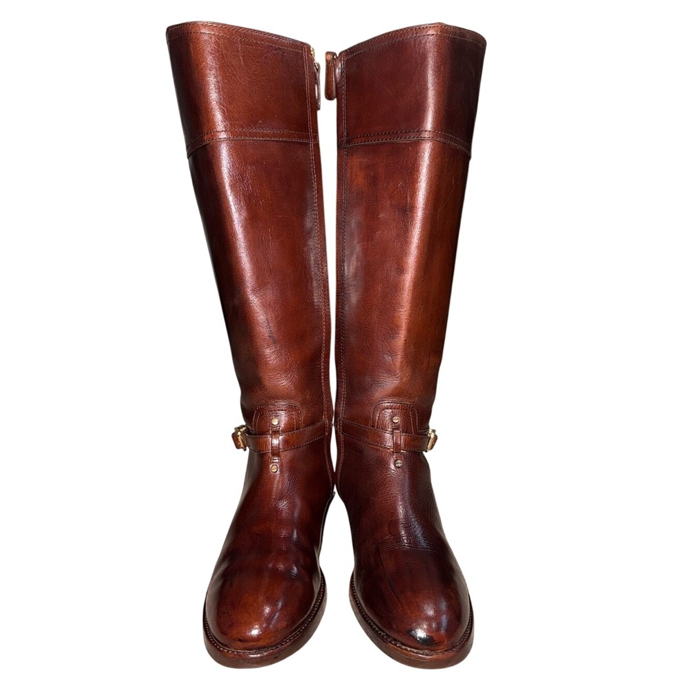 TORY BURCH Brown Leather Tall Riding Equestrian Boots Gold Hardware | Sz 10.5M - Picture 5 of 13